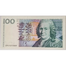 SWEDEN 1986 . ONE HUNDRED 100 KRONOR BANKNOTE . ERROR . INK TRANSFER